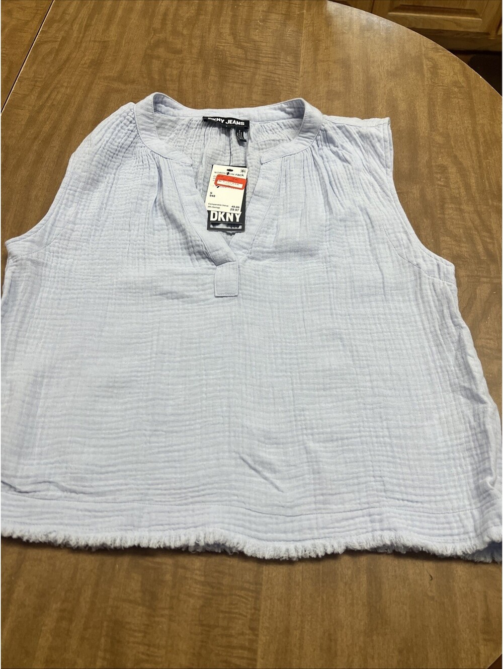 DKNY Jeans Blouse Womens Size S Blue Sleeveless Cotton Gauze Top NWT NEW